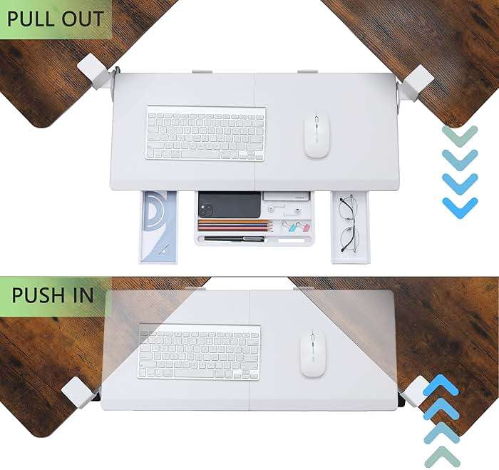 ETHU Keyboard Tray Under Desk, Ergonomic Corner Keyboard Tray with 180° Adjustable C Clamp for L Shape Desk 26.77" X 12.2" Easy to Install, Computer Keyboard Stand for Home and Office (White) - Image 5