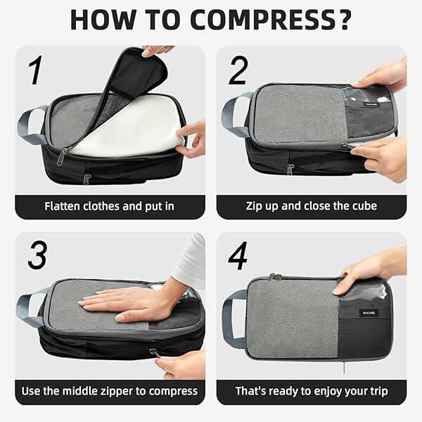 BAGAIL 6 Set Lightweight Compression Packing Cubes with Packing List, Anti-Tearing Expandable Organizer Bags for Travel, Dark Grey - Image 5