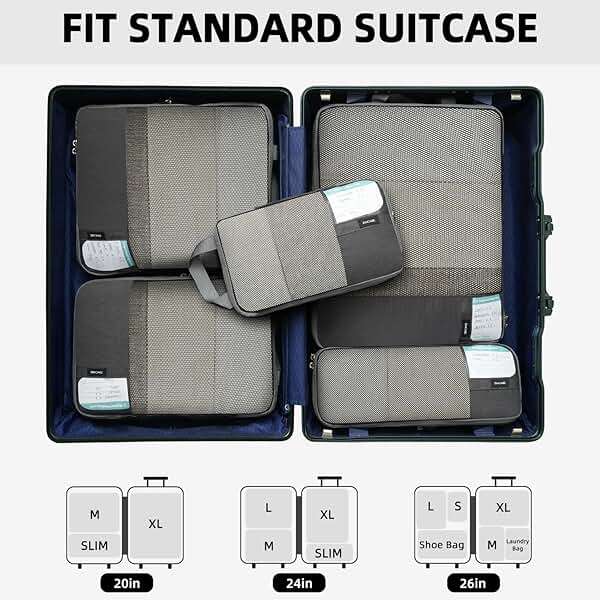 BAGAIL 6 Set Lightweight Compression Packing Cubes with Packing List, Anti-Tearing Expandable Organizer Bags for Travel, Dark Grey - Image 7