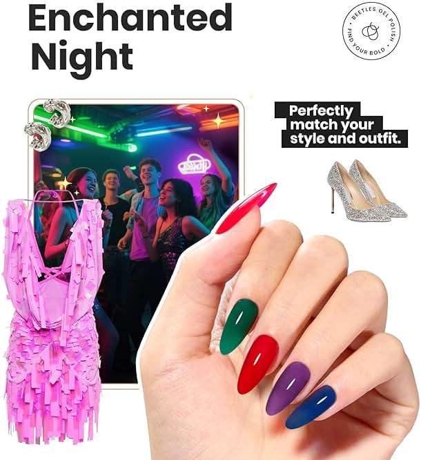 Beetles Nail Polish Set, 6 Colors Quick Dry Jelly Nail Polish Kit, & Sheer Jelly Syrup Nails Enchanted Night Gifts for Women Salon DIY Manicure Kit - Image 4