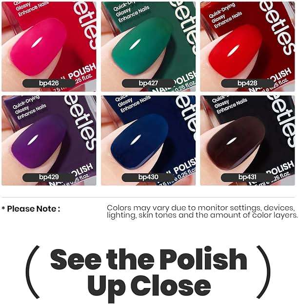 Beetles Nail Polish Set, 6 Colors Quick Dry Jelly Nail Polish Kit, & Sheer Jelly Syrup Nails Enchanted Night Gifts for Women Salon DIY Manicure Kit - Image 6