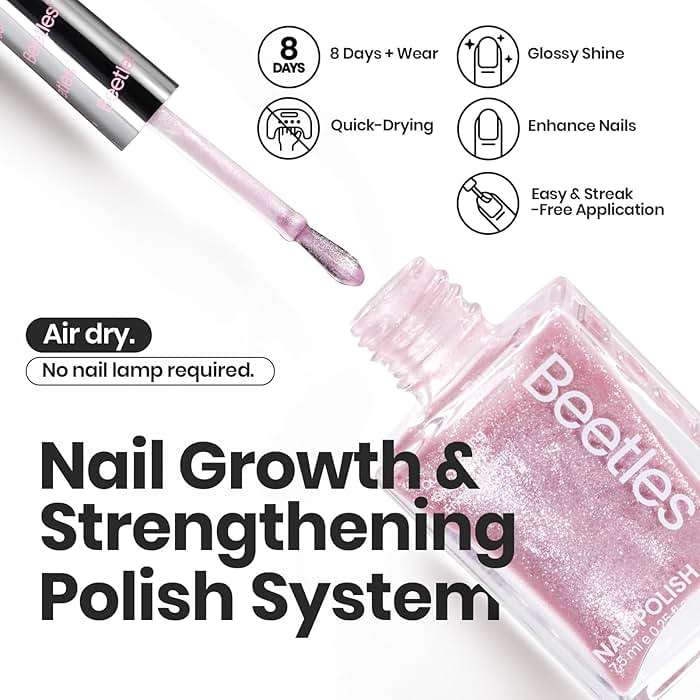 Beetles Pink Nail Polish Set, 6 Colors Glitter Quick Dry Nail Polish Kit Sly Moonlit Fairy Fingernail Polish Gifts for Women Salon DIY Spring Nails - Image 2