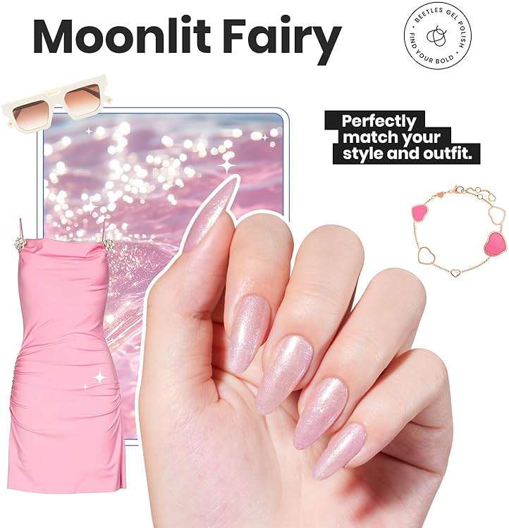 Beetles Pink Nail Polish Set, 6 Colors Glitter Quick Dry Nail Polish Kit Sly Moonlit Fairy Fingernail Polish Gifts for Women Salon DIY Spring Nails - Image 4