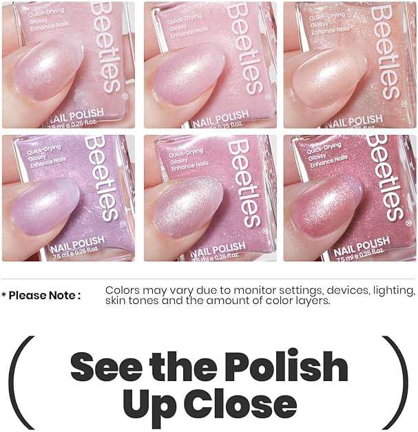 Beetles Pink Nail Polish Set, 6 Colors Glitter Quick Dry Nail Polish Kit Sly Moonlit Fairy Fingernail Polish Gifts for Women Salon DIY Spring Nails - Image 6