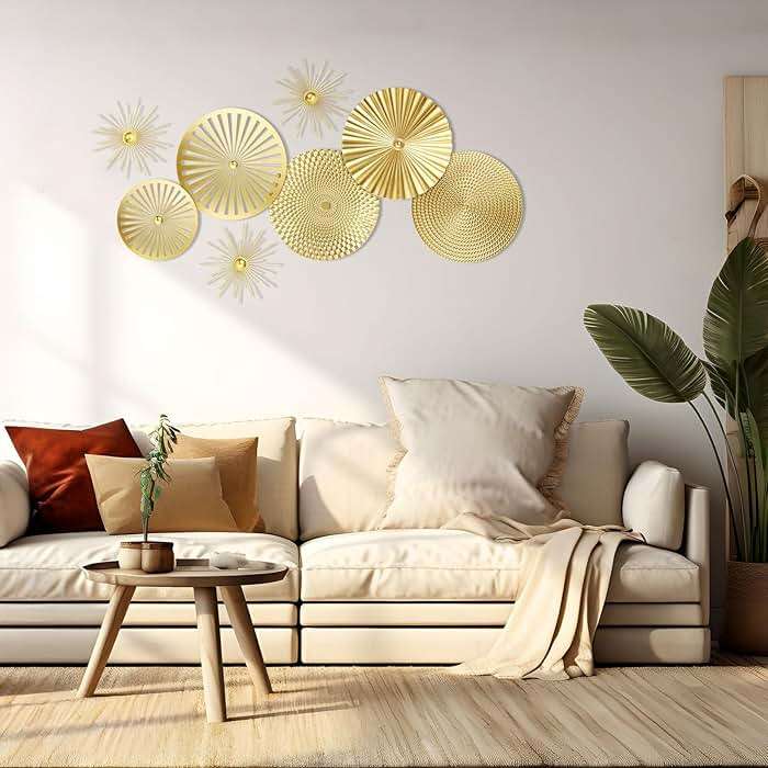 Lingvee 8 Pcs Gold Wall Decor Modern Metal Decor Metal Starbursts Radial Plate Art Hanging Decorative Wall Decorations for Home Bedroom Bathroom Living Room Office Sculpture(Gold) - Image 6
