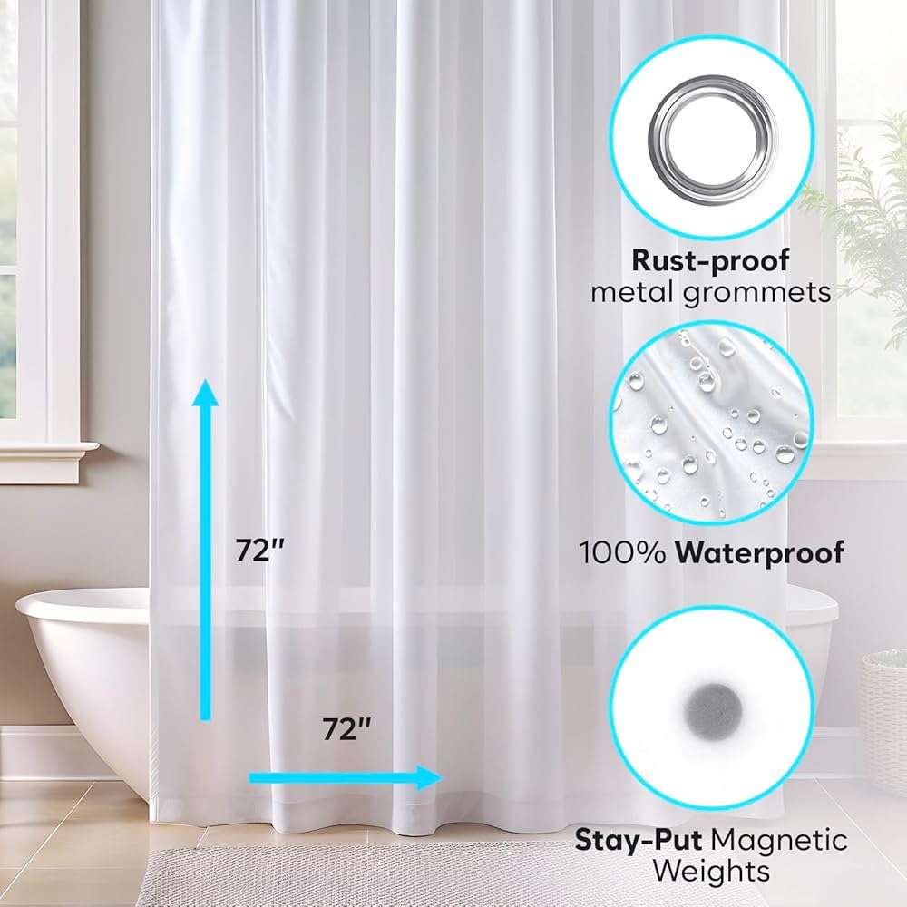 ZENO Clear Shower Curtain Liner – 72" x 72" Premium PEVA Liner with Rustproof Grommets & 3 Magnets – Waterproof, Lightweight Bathroom Curtain Set - Image 5
