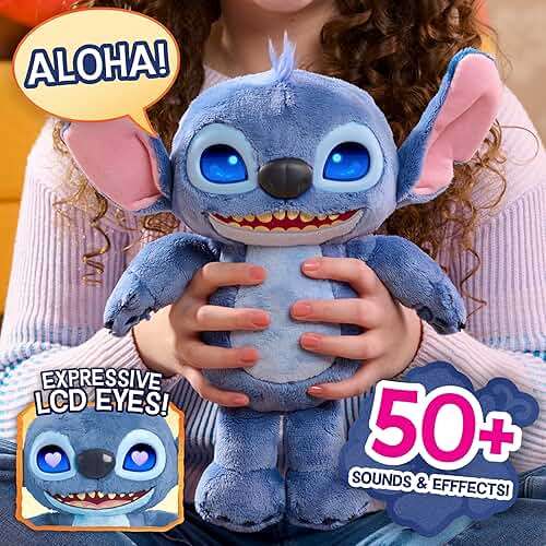 Disney Stitch Many Moods 14-inch Interactive Plush, 50+ Sounds & Phrases, LCD Eyes, Inspired by Disney's new Live-Action Lilo & Stitch Movie, Toy for Fans, Girls, Boys, Kids 3+ by Just Play - Image 3