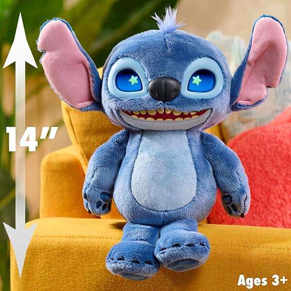 Disney Stitch Many Moods 14-inch Interactive Plush, 50+ Sounds & Phrases, LCD Eyes, Inspired by Disney's new Live-Action Lilo & Stitch Movie, Toy for Fans, Girls, Boys, Kids 3+ by Just Play - Image 7