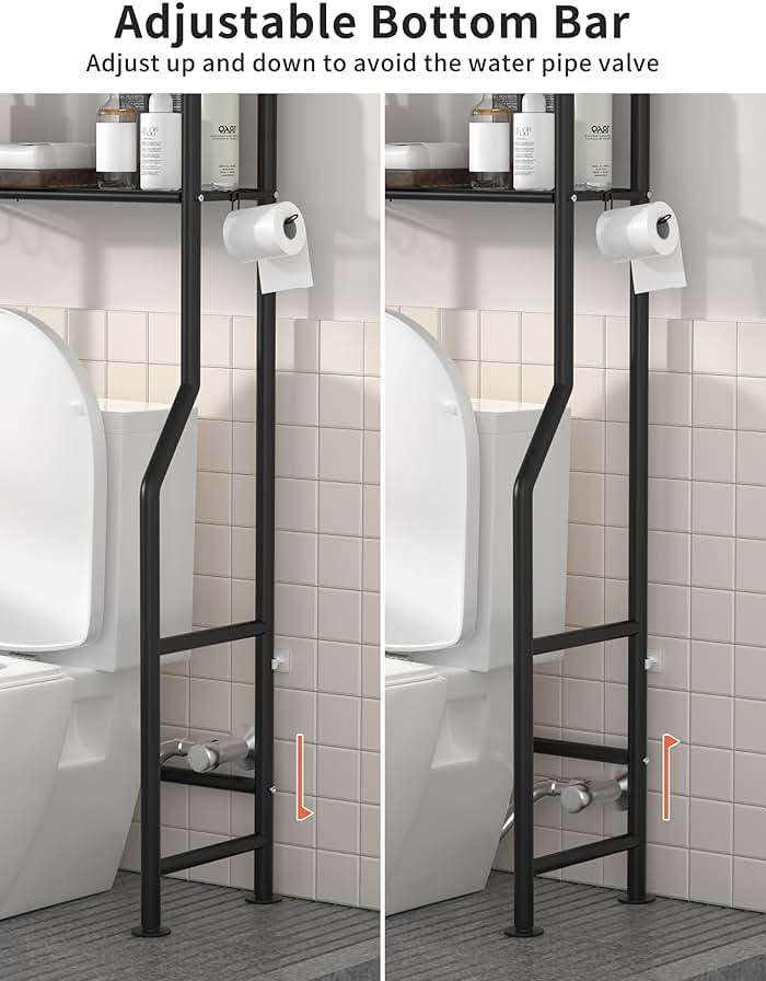 Livilord 3-Tier Over The Toilet Storage, Freestanding Metal Bathroom Shelves with 4 Hooks, Over Toilet Storage Shelf with Paper Holder, Above The Toilet Shelf for Bathroom Storage, Black - Image 4