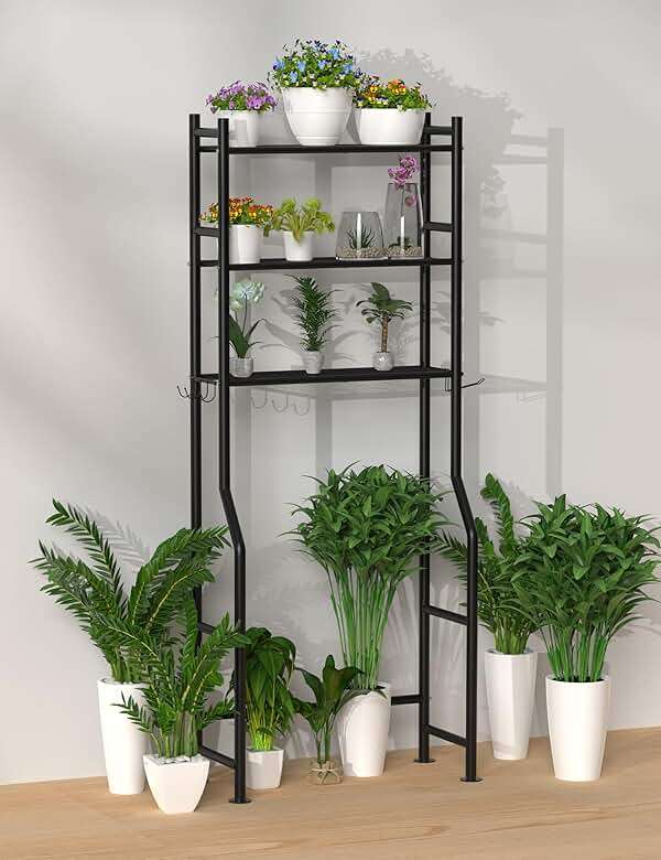 Livilord 3-Tier Over The Toilet Storage, Freestanding Metal Bathroom Shelves with 4 Hooks, Over Toilet Storage Shelf with Paper Holder, Above The Toilet Shelf for Bathroom Storage, Black - Image 7