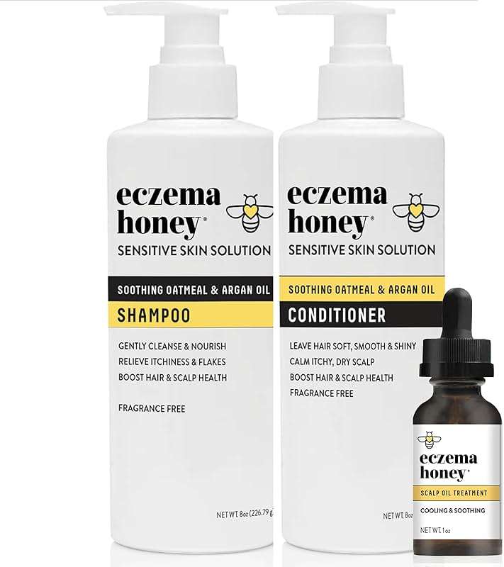 ECZEMA HONEY Scalp Kit - Natural Anti Dandruff Shampoo, Conditioner, & Scalp Oil for Flakes - Argan Oil & Tea Tree Oil for Hair - Eczema Treatment Helps Psoriasis, Seborrheic Dermatitis, & More - Image 1