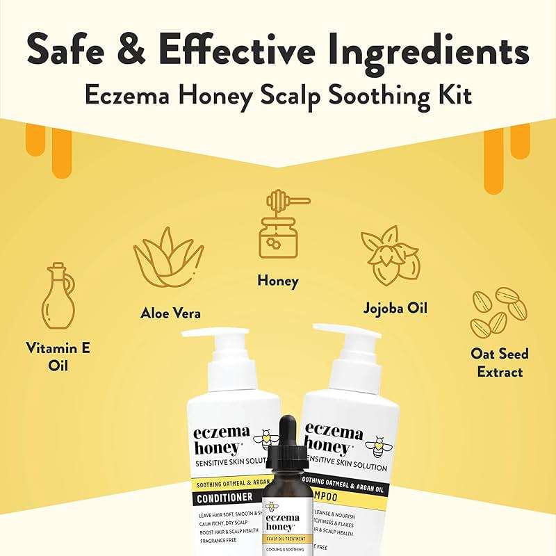 ECZEMA HONEY Scalp Kit - Natural Anti Dandruff Shampoo, Conditioner, & Scalp Oil for Flakes - Argan Oil & Tea Tree Oil for Hair - Eczema Treatment Helps Psoriasis, Seborrheic Dermatitis, & More - Image 2