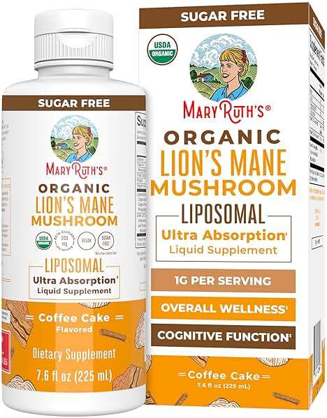 Organic Lions Mane Supplement by MaryRuth's | Ultra Absorption Liposomal | Full Spectrum Lion's Mane Mushroom | 200mg Beta-Glucans Per Serving | USDA Organic | Vegan | 7.6 oz | 15 Servings - Image 1