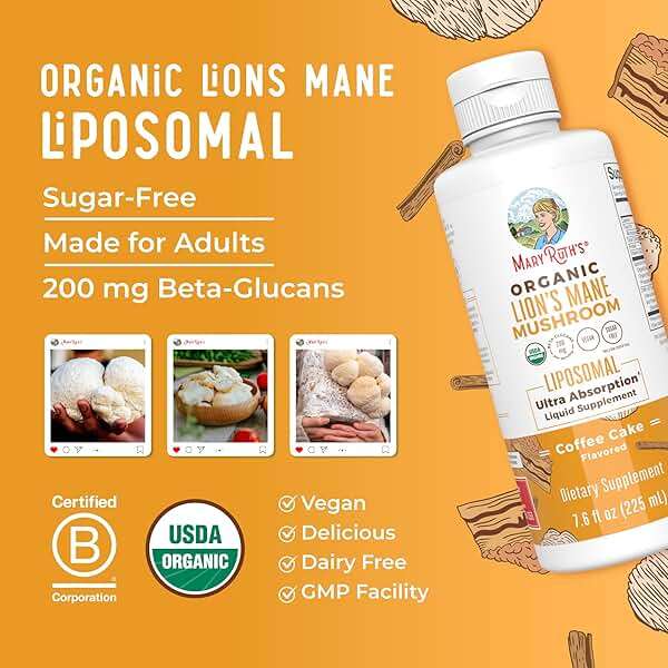 Organic Lions Mane Supplement by MaryRuth's | Ultra Absorption Liposomal | Full Spectrum Lion's Mane Mushroom | 200mg Beta-Glucans Per Serving | USDA Organic | Vegan | 7.6 oz | 15 Servings - Image 8