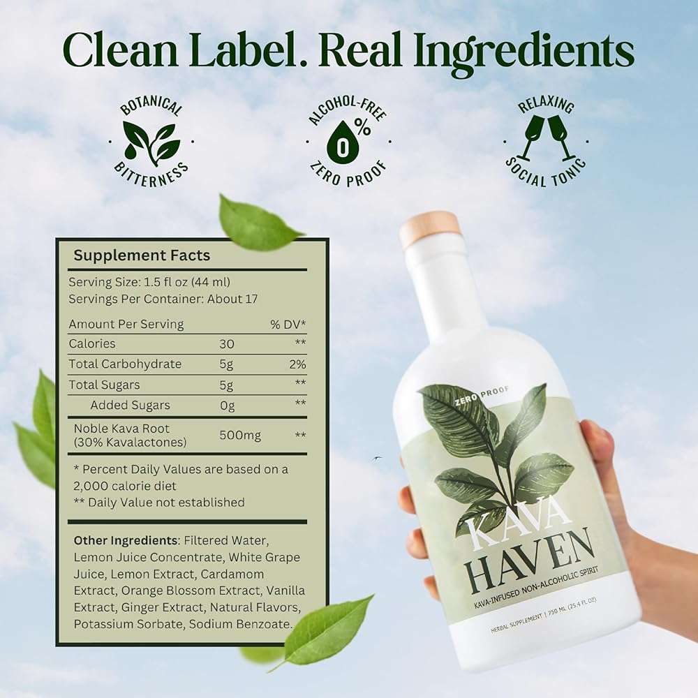 Kava Haven Non Alcoholic Spirit, 750mL Bottle | Kava Kava Drink | Non Alcohol Alternative Spirit for Mixed Drink Recipes | Low Calorie | All Natural | - Lemon Ginger Flavor (17 Servings) - Image 2