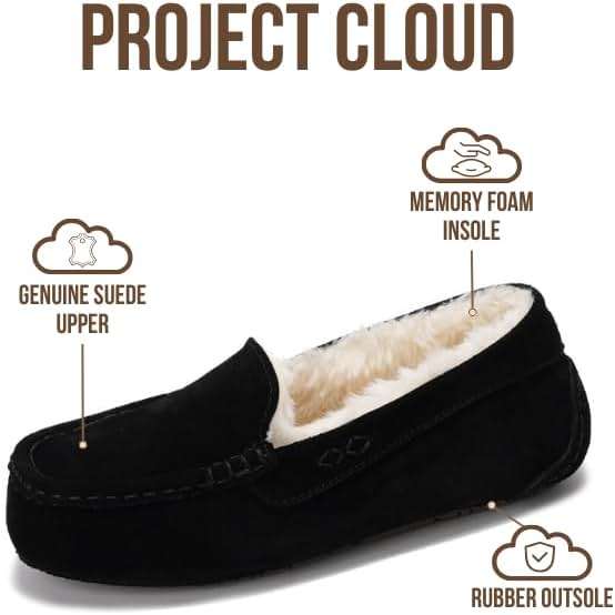 Project Cloud 100% Genuine Leather Slippers for Women - Fur Lined Outdoor Slippers for Women Footwear with Memory Foam - Stylish Womens Moccasin (Cathi) - Image 2