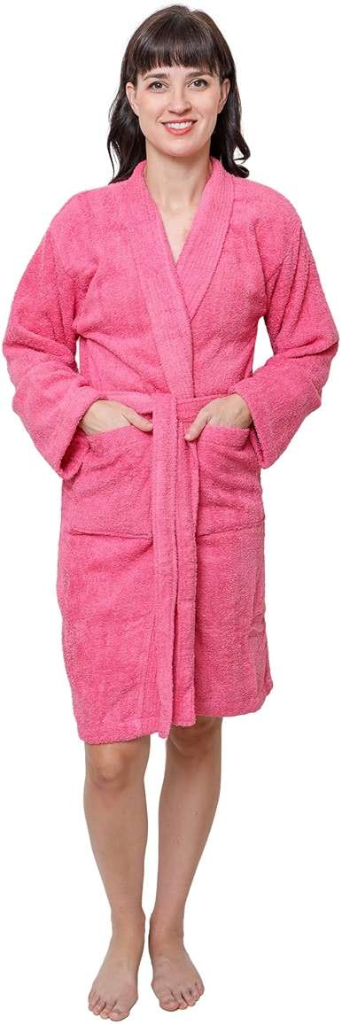 GOLD TEXTILES Premium Terry Cloth Robes for Women Lightweight Short Bathrobe, Adjustable Towel Robe Belt with Collar - Image 1