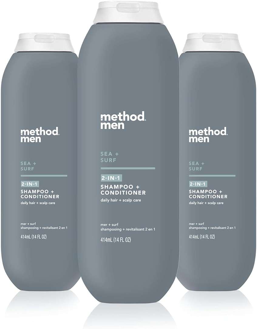 Method Men 2-in-1 Shampoo and Conditioner, Sea + Surf - Cleans and Conditions with Argan and Jojoba Oil - Made without Parabens - 14 oz, Pack of 3 - Image 1
