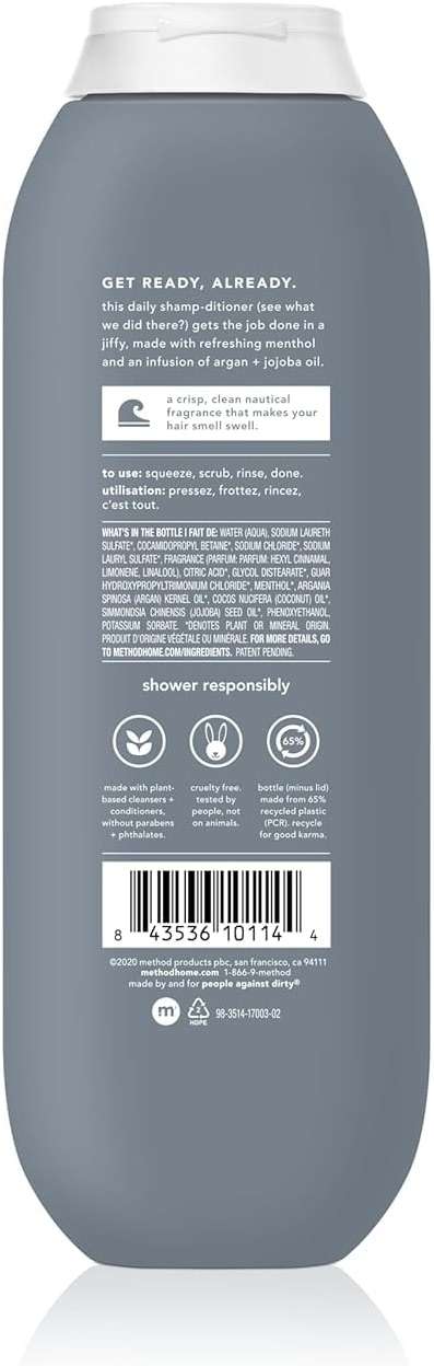Method Men 2-in-1 Shampoo and Conditioner, Sea + Surf - Cleans and Conditions with Argan and Jojoba Oil - Made without Parabens - 14 oz, Pack of 3 - Image 2