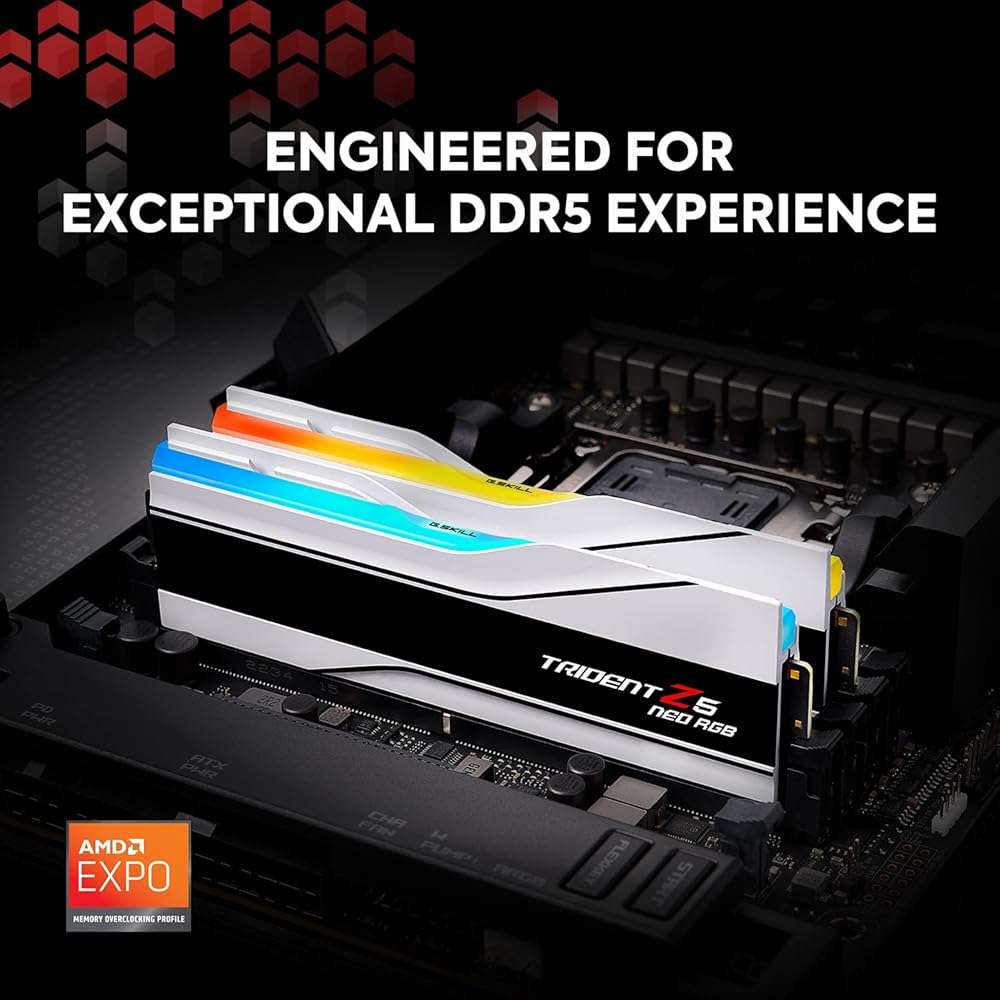 G.SKILL Trident Z5 Neo RGB Series DDR5 RAM (AMD EXPO) 32GB (2x16GB) 6400MT/s CL30-39-39-102 1.40V Desktop Computer Memory U-DIMM - Matte White (F5-6400J3039G16GX2-TZ5NRW) - Image 2