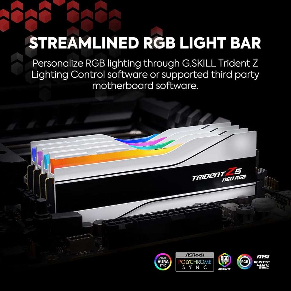 G.SKILL Trident Z5 Neo RGB Series DDR5 RAM (AMD EXPO) 32GB (2x16GB) 6400MT/s CL30-39-39-102 1.40V Desktop Computer Memory U-DIMM - Matte White (F5-6400J3039G16GX2-TZ5NRW) - Image 3
