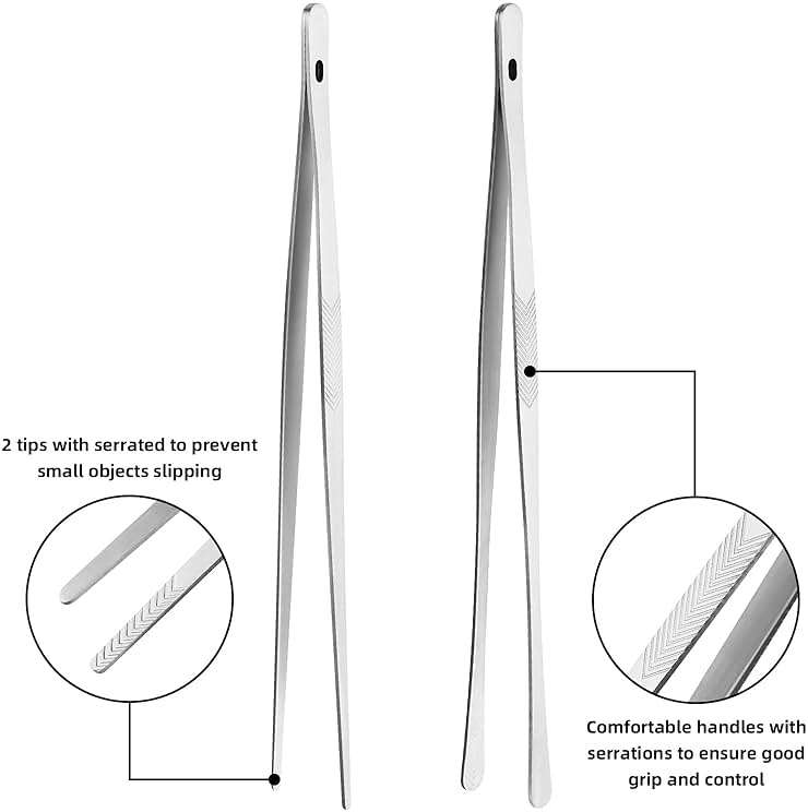 ChefBee Kitchen Cooking Tongs Tweezers - 2PCS 12" Stainless Steel Kitchen Utensils, Metal Fine Tweezers Tongs with Precision Serrated Tips for Chef, Serving Food, Grill, Culinary, Pasta, Salad, BBQ - Image 4