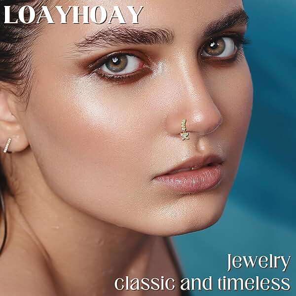 LOAYHOAY 24Pcs 20G Surgical Steel Dangle Nose Ring for Women L Shaped Dangling Nose Stud Dainty Nose Hoop Set CZ Flower Leaf Heart Moon Star Butterfly Dangle Nose Piercing Jewelry - Image 6