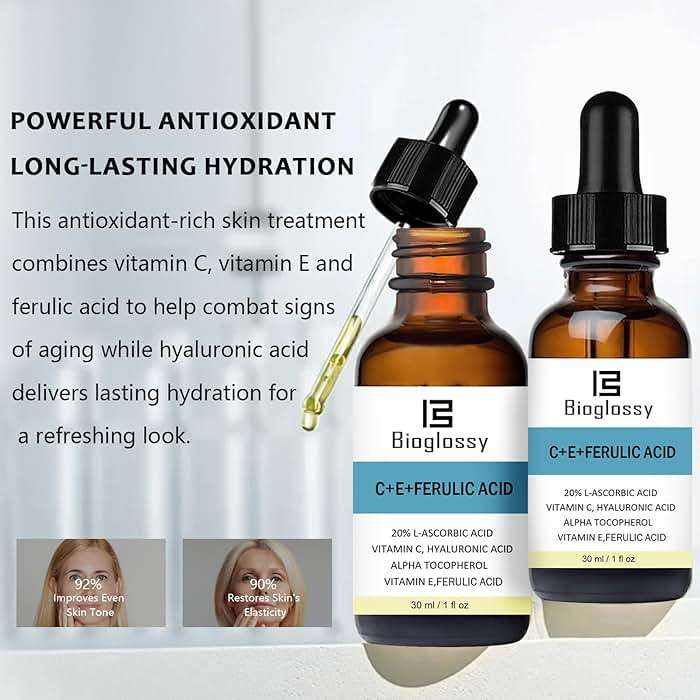 Bioglossy Vitamin CE Ferulic Acid Serum 20% Vitamin C Serum + Vitamin E & Hyaluronic Acid - Skin Moisturizer Face Dark Spot Corrector and Anti Aging 30ml / 1 fl.oz - Image 6