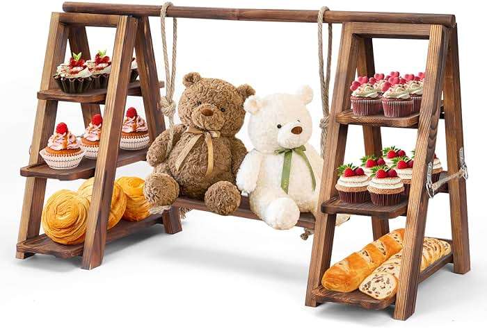 bimiti 3 Tier Serving Tray - Wooden Cupcake Stand, Cupcake Display Stand, Solid Wood Dark Walnut Dessert Rack for Wedding, Home Decor, Serving Cake, Snack, Fruit & Bread Centerpiece - Image 1