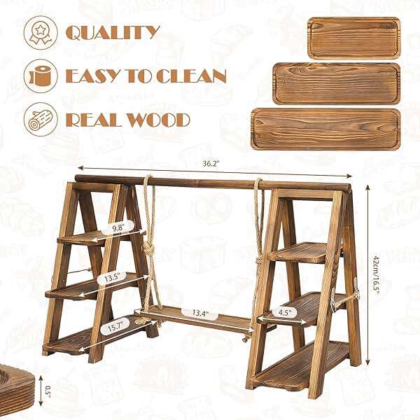 bimiti 3 Tier Serving Tray - Wooden Cupcake Stand, Cupcake Display Stand, Solid Wood Dark Walnut Dessert Rack for Wedding, Home Decor, Serving Cake, Snack, Fruit & Bread Centerpiece - Image 3