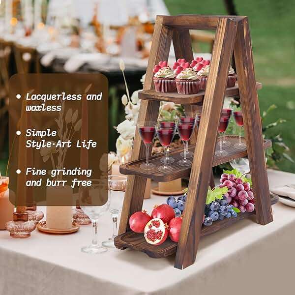 bimiti 3 Tier Serving Tray - Wooden Cupcake Stand, Cupcake Display Stand, Solid Wood Dark Walnut Dessert Rack for Wedding, Home Decor, Serving Cake, Snack, Fruit & Bread Centerpiece - Image 7