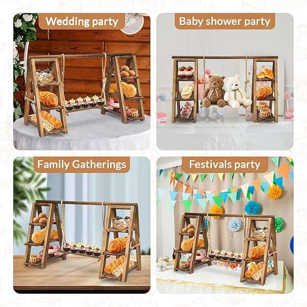 bimiti 3 Tier Serving Tray - Wooden Cupcake Stand, Cupcake Display Stand, Solid Wood Dark Walnut Dessert Rack for Wedding, Home Decor, Serving Cake, Snack, Fruit & Bread Centerpiece - Image 8