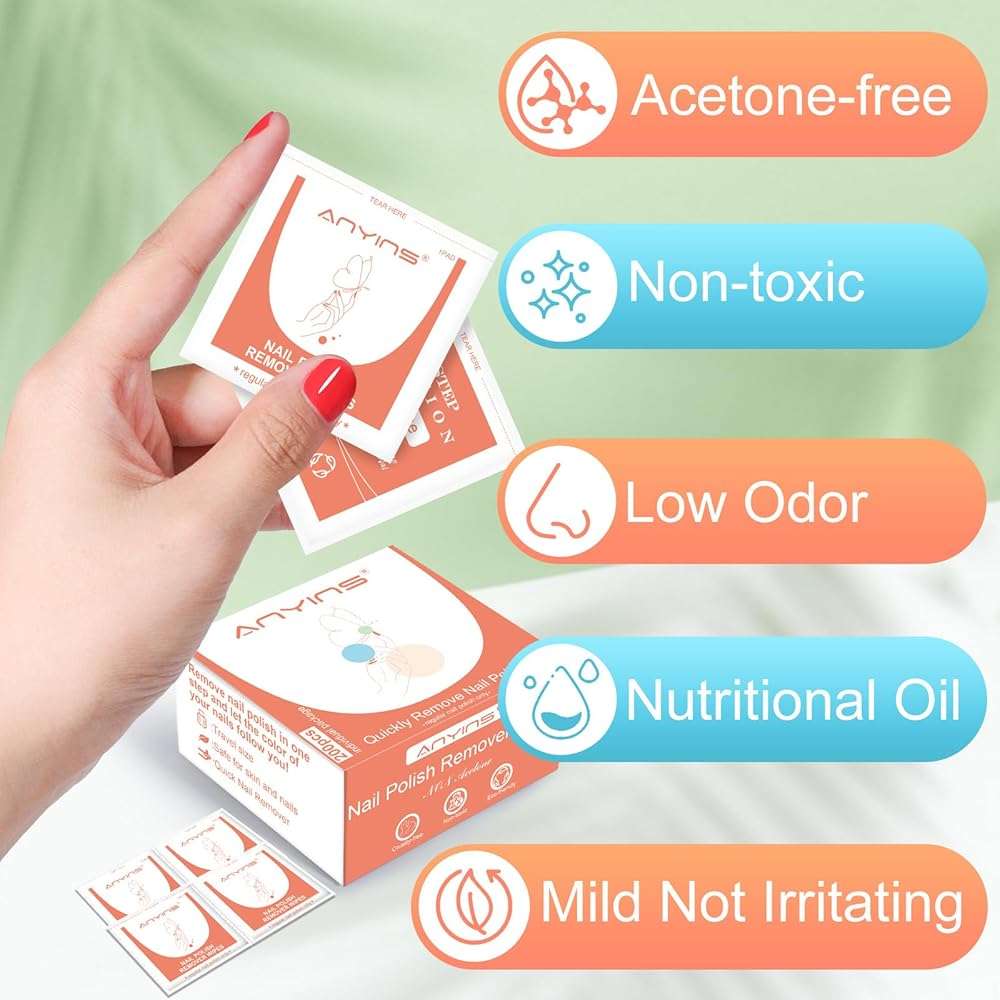 ANYINS Nail Polish Remover Pads，200PCS Fast Remove Nail Polish Remover Wipes with Nutrition Oil Individually Wrapped Professional Nail Salon and Home Use - Image 3