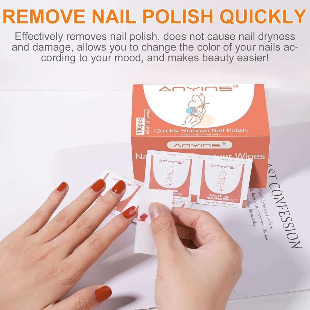 ANYINS Nail Polish Remover Pads，200PCS Fast Remove Nail Polish Remover Wipes with Nutrition Oil Individually Wrapped Professional Nail Salon and Home Use - Image 8