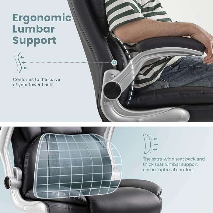 IWMH Executive Office Chair, Ergonomic Big and Tall Computer Desk Chair, High Back PU Leather Chair with Padded Flip-up Armrest, Lumbar Support Swivel Rolling Chairs Black - Image 3