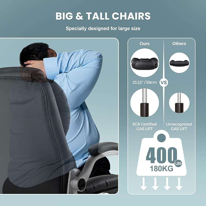 IWMH Executive Office Chair, Ergonomic Big and Tall Computer Desk Chair, High Back PU Leather Chair with Padded Flip-up Armrest, Lumbar Support Swivel Rolling Chairs Black - Image 5