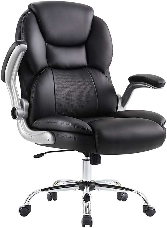 IWMH Executive Office Chair, Ergonomic Big and Tall Computer Desk Chair, High Back PU Leather Chair with Padded Flip-up Armrest, Lumbar Support Swivel Rolling Chairs Black - Image 7