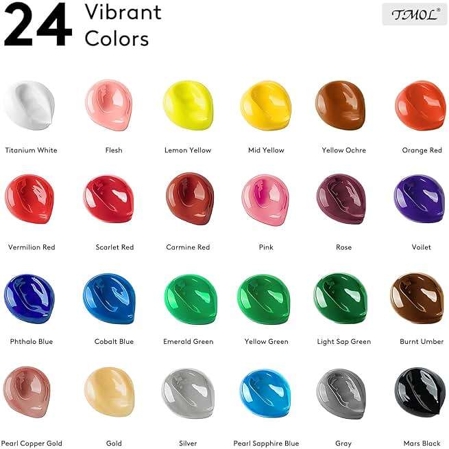 TMOL Acrylic Paint Set, 24 Colors (2 oz/Bottle) with 12 Art Brushes, Art Supplies for Painting Canvas, Wood, Ceramic & Fabric, Rich Pigments Lasting Quality for Beginners, Students & Professional Artist - Image 2