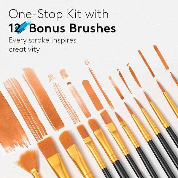 TMOL Acrylic Paint Set, 24 Colors (2 oz/Bottle) with 12 Art Brushes, Art Supplies for Painting Canvas, Wood, Ceramic & Fabric, Rich Pigments Lasting Quality for Beginners, Students & Professional Artist - Image 4