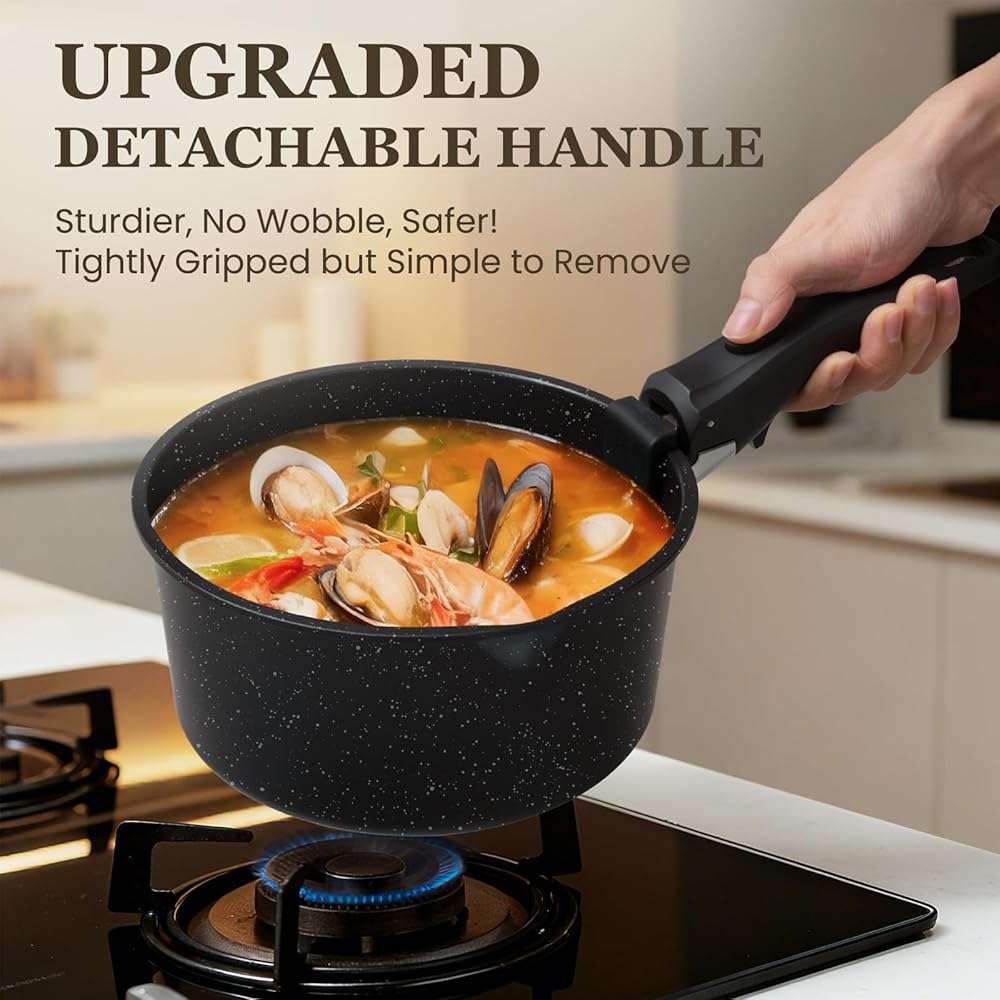 Nonstick Pots and Pans Set - 20 Pack KIKCOIN Stackable Cookware Set with Detachable Handle, RV Kitchen Cooking Set with Removable Handles - Oven Safe, Induction Ready (Black) - Image 6