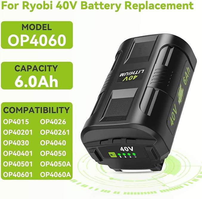 Compatible for Ryobi 40v Battery 6.0Ah 2Pcs OP4060 OP401 Charger Combo High Capacity Strong Power for Ryobi 40v Battery and Charger Lawn Mowers Leaf Blowers for OP4015 OP4040 OP4026A OP40201 OP4050A - Image 2