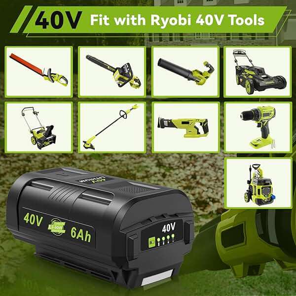 Compatible for Ryobi 40v Battery 6.0Ah 2Pcs OP4060 OP401 Charger Combo High Capacity Strong Power for Ryobi 40v Battery and Charger Lawn Mowers Leaf Blowers for OP4015 OP4040 OP4026A OP40201 OP4050A - Image 6