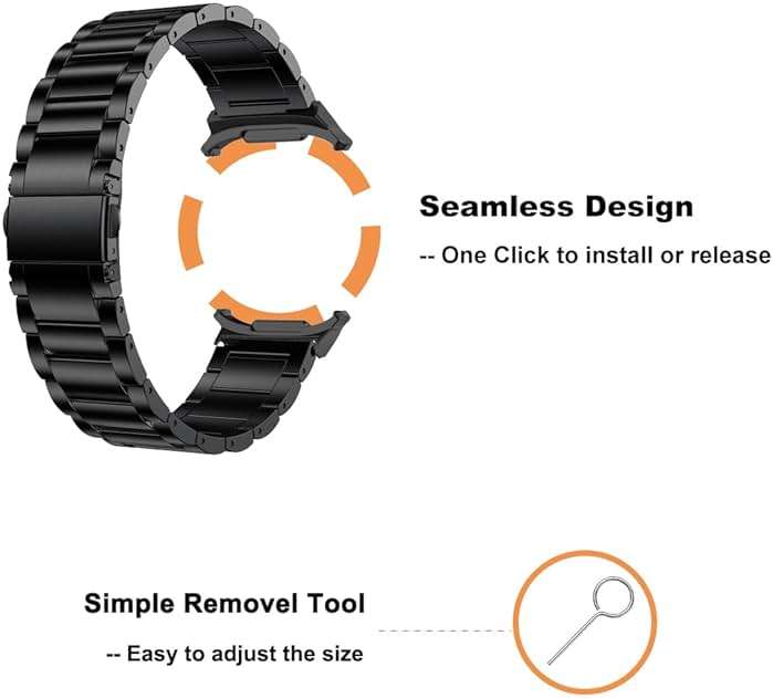 YEEJOK Compatible for Samsung Galaxy Watch Ultra 47mm Bands 2024/2025, Stainless Steel Metal+Leather Watch Straps Replacement for Men Women Smartwatch Accessory - Image 3