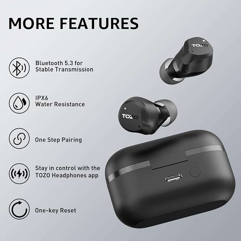 TOZO NC9 Hybrid Active Noise Cancelling Wireless Earbuds, 6 Mics ENC Clear Call, IPX8 Waterproof, in Ear Bluetooth 5.3 Headphones Stereo Bass Ear Buds 60H Playtime with LED Display 32 EQs via APP - Image 6