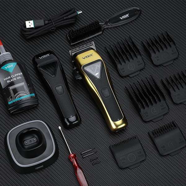VGR 015 Professional Cordless Hair Clippers for Men, 9000 RPM Vector Motor Hair Trimmer DLC-Blade Barber Clipper for Hair Cutting with Metal Body, 1 Modular Lid in Black, Travel Case - Image 5