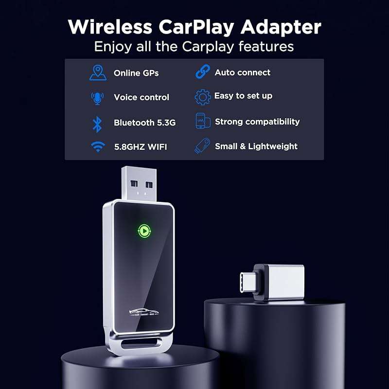 vnilrgle Wireless CarPlay Adapter 2024 Upgrade, Plug and Play, No Latency, Converts Factory Wired to Wireless, Compatible with iPhone 6+ and 2015+ Cars, Bluetooth 2.4GHz and Wi-Fi 2.4+5.8GHz - Image 2