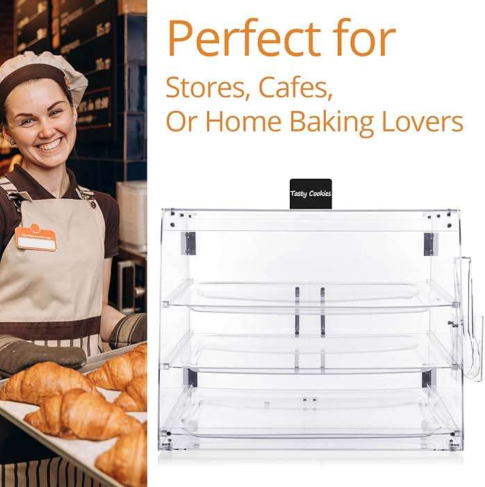Old Canal Bakery Display Case, Pastry Display Case Countertop 3 Tier Tray, Acrylic Clear Boxes for Bread Pastry Desserts Food Cookie, Display Cabinet Box for Baking Enthusiasts, 20.86 x 17.3 x 16.5 in - Image 4