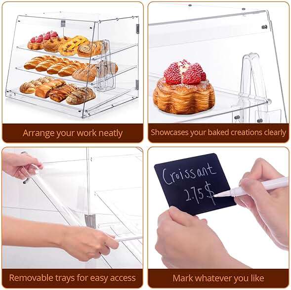 Old Canal Bakery Display Case, Pastry Display Case Countertop 3 Tier Tray, Acrylic Clear Boxes for Bread Pastry Desserts Food Cookie, Display Cabinet Box for Baking Enthusiasts, 20.86 x 17.3 x 16.5 in - Image 6