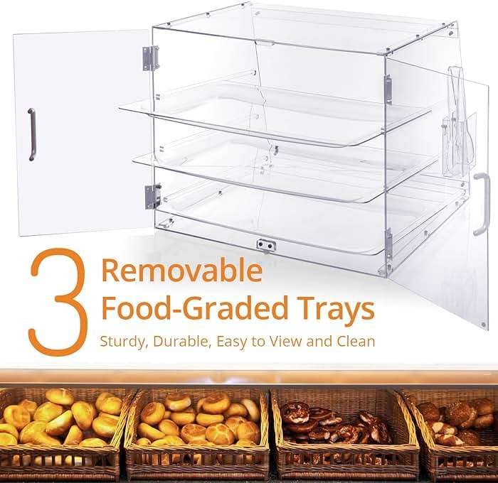 Old Canal Bakery Display Case, Pastry Display Case Countertop 3 Tier Tray, Acrylic Clear Boxes for Bread Pastry Desserts Food Cookie, Display Cabinet Box for Baking Enthusiasts, 20.86 x 17.3 x 16.5 in - Image 7