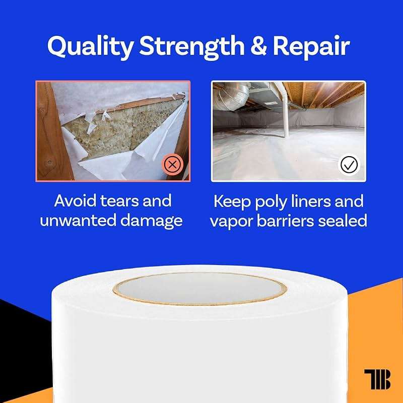 Vapor Barrier Tape - 4 inch x 180' Roll, Made in USA, White Polyethylene Tape for Crawl Spaces & Moisture Barriers, Waterproof Seal & Seam Tape for Underlayment, Insulation, and Plastic Liners - Image 2